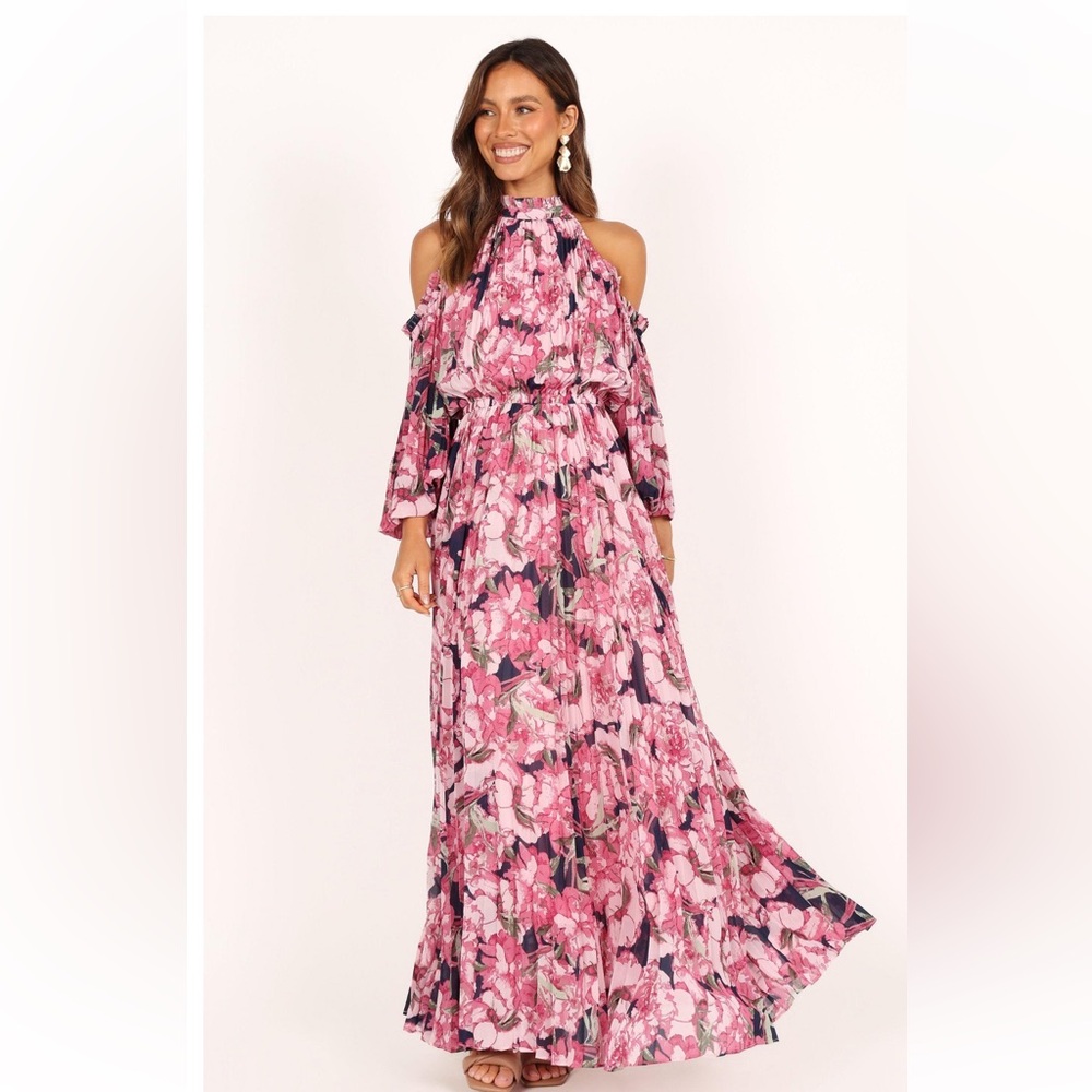 Petal & Pup HILARY PLEATED MAXI DRESS - PINK FLORAL